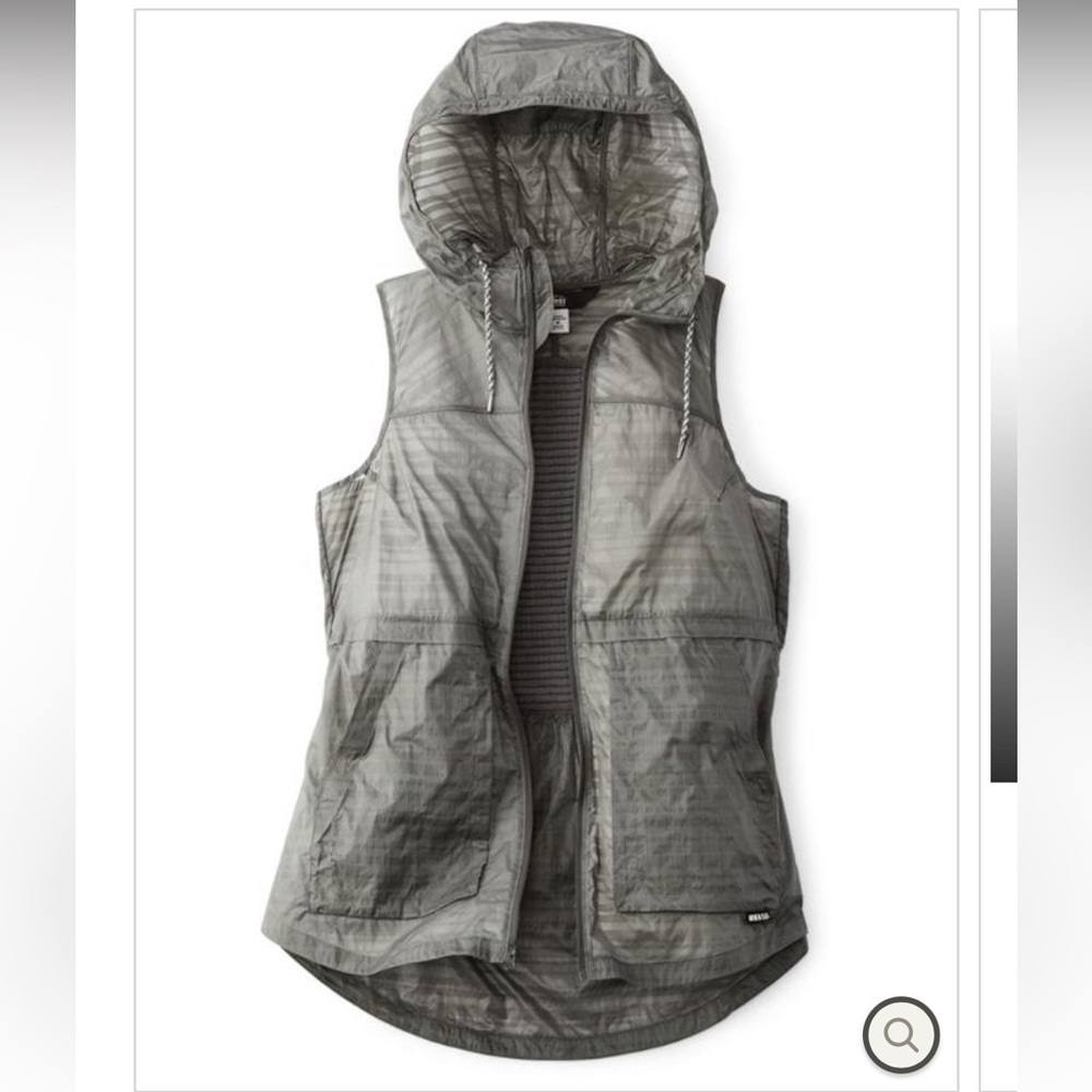 REI Co-Op Womens Screeline Cascade Gray Vest XS Metallic Thread Lightweight Hood